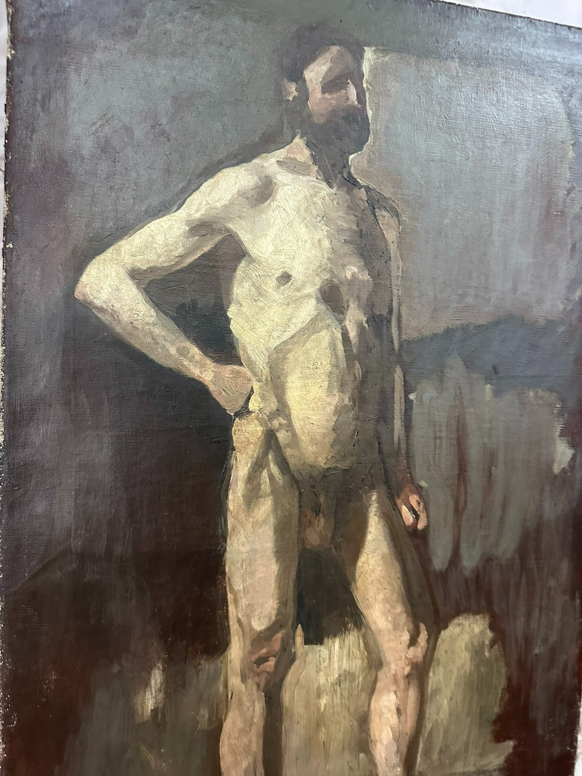 Antikes Ölgemälde Akt Portrait Nackter Mann