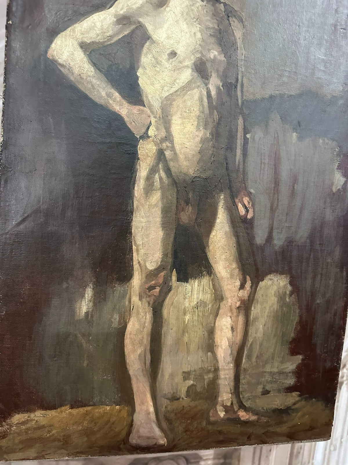 Antikes Ölgemälde Akt Portrait Nackter Mann