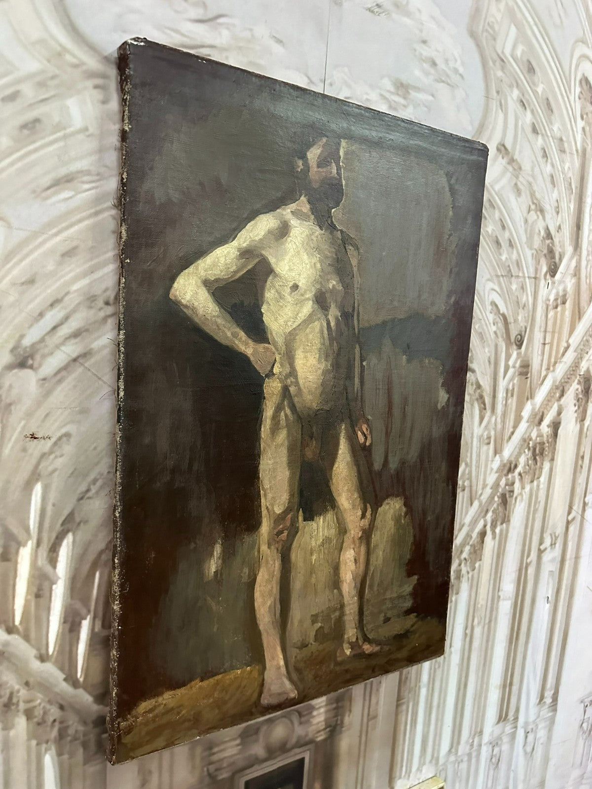 Antikes Ölgemälde Akt Portrait Nackter Mann