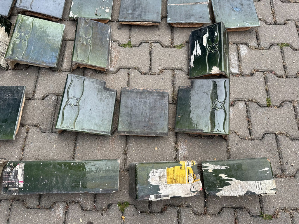 Antiker Kachelofen Jugendstil Ofen um 1920 Keramik grün glasiert
