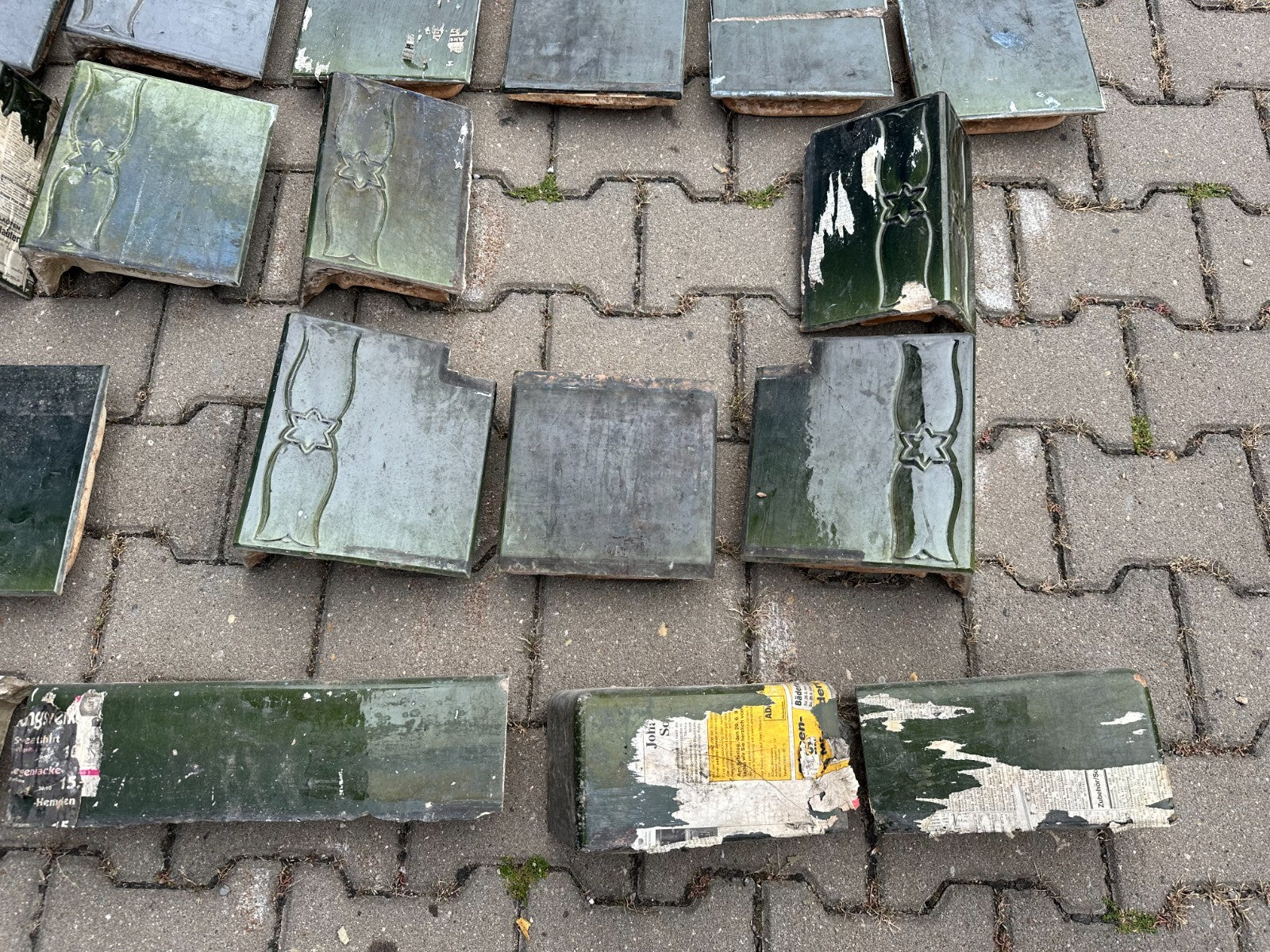 Antiker Kachelofen Jugendstil Ofen um 1920 Keramik grün glasiert