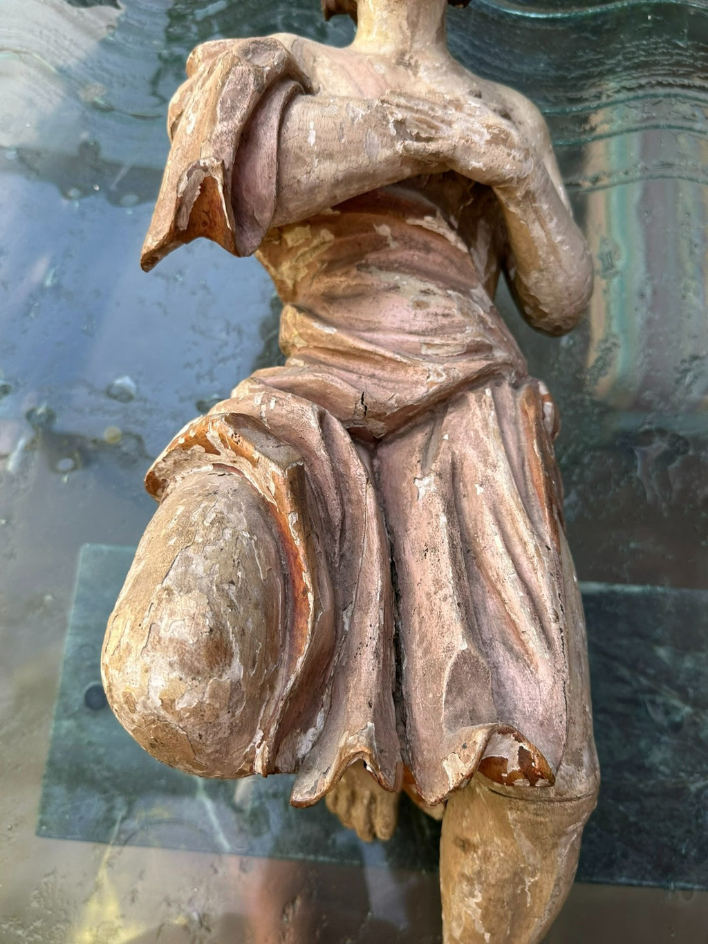 Antike Heiligenfigur Barock Engel 18 tes Jhdt Adorierender Engel