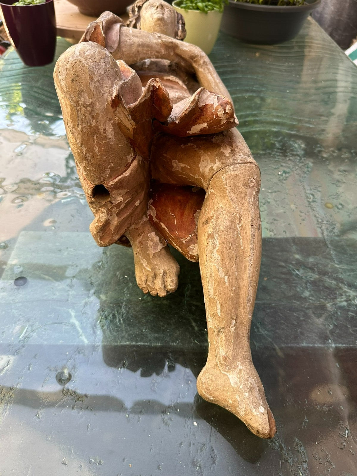 Antike Heiligenfigur Barock Engel 18 tes Jhdt Adorierender Engel