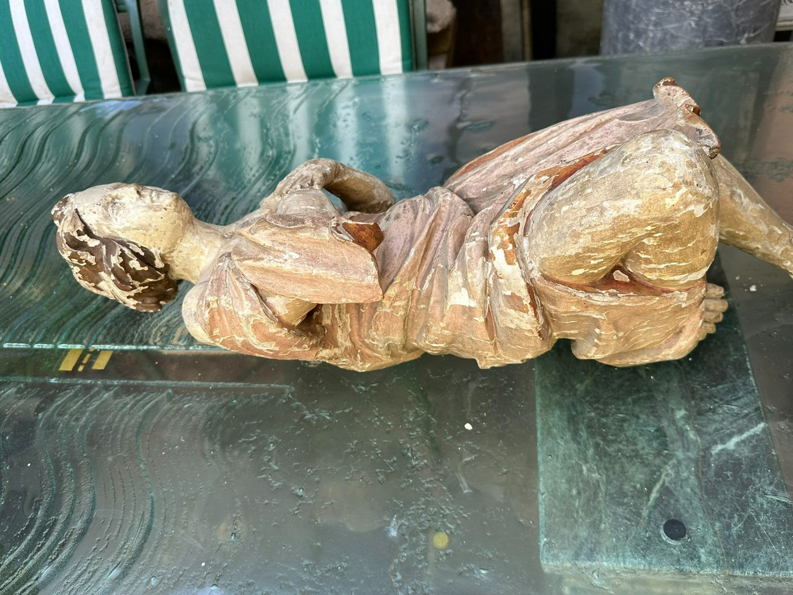 Antike Heiligenfigur Barock Engel 18 tes Jhdt Adorierender Engel