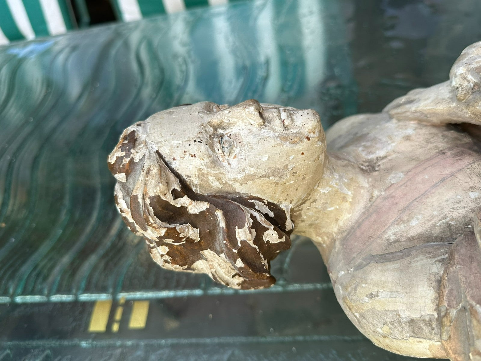 Antike Heiligenfigur Barock Engel 18 tes Jhdt Adorierender Engel