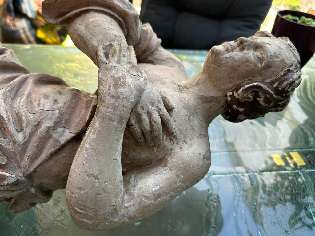 Antike Heiligenfigur Barock Engel 18 tes Jhdt Adorierender Engel