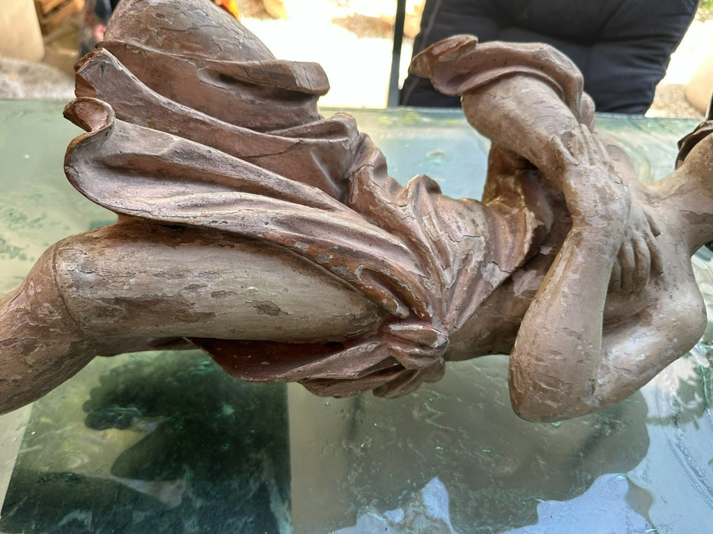 Antike Heiligenfigur Barock Engel 18 tes Jhdt Adorierender Engel