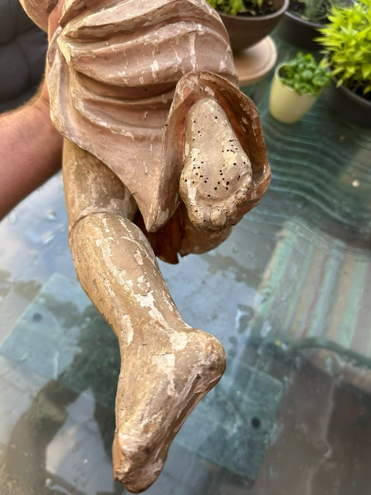 Antike Heiligenfigur Barock Engel 18 tes Jhdt Adorierender Engel