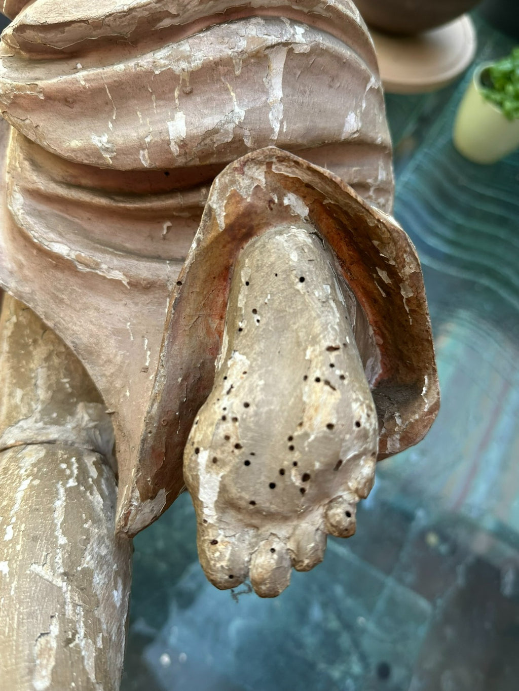 Antike Heiligenfigur Barock Engel 18 tes Jhdt Adorierender Engel
