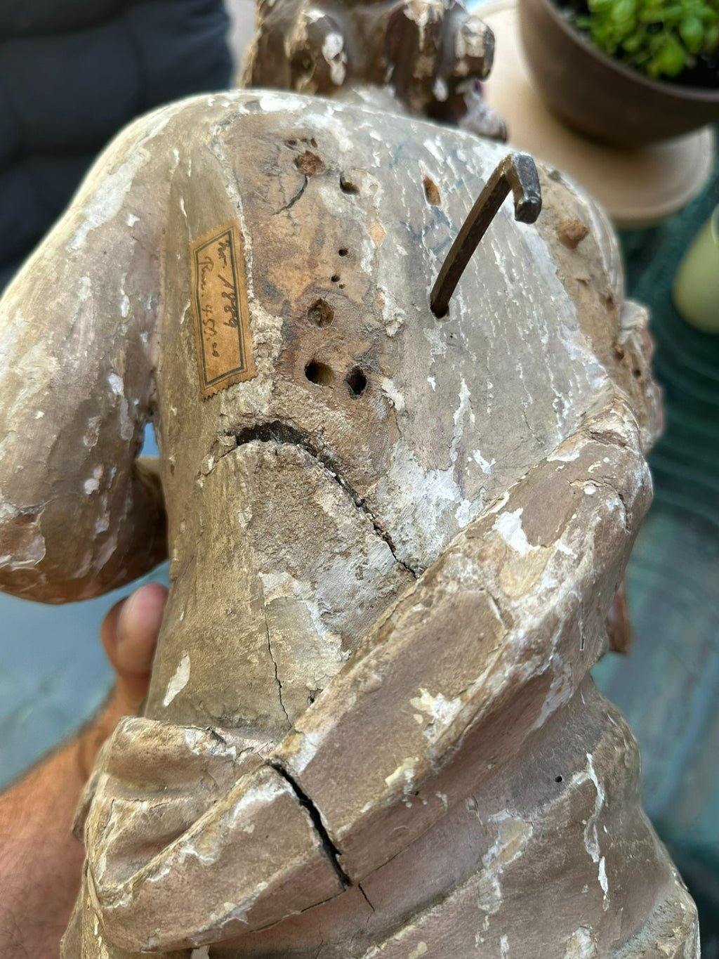 Antike Heiligenfigur Barock Engel 18 tes Jhdt Adorierender Engel