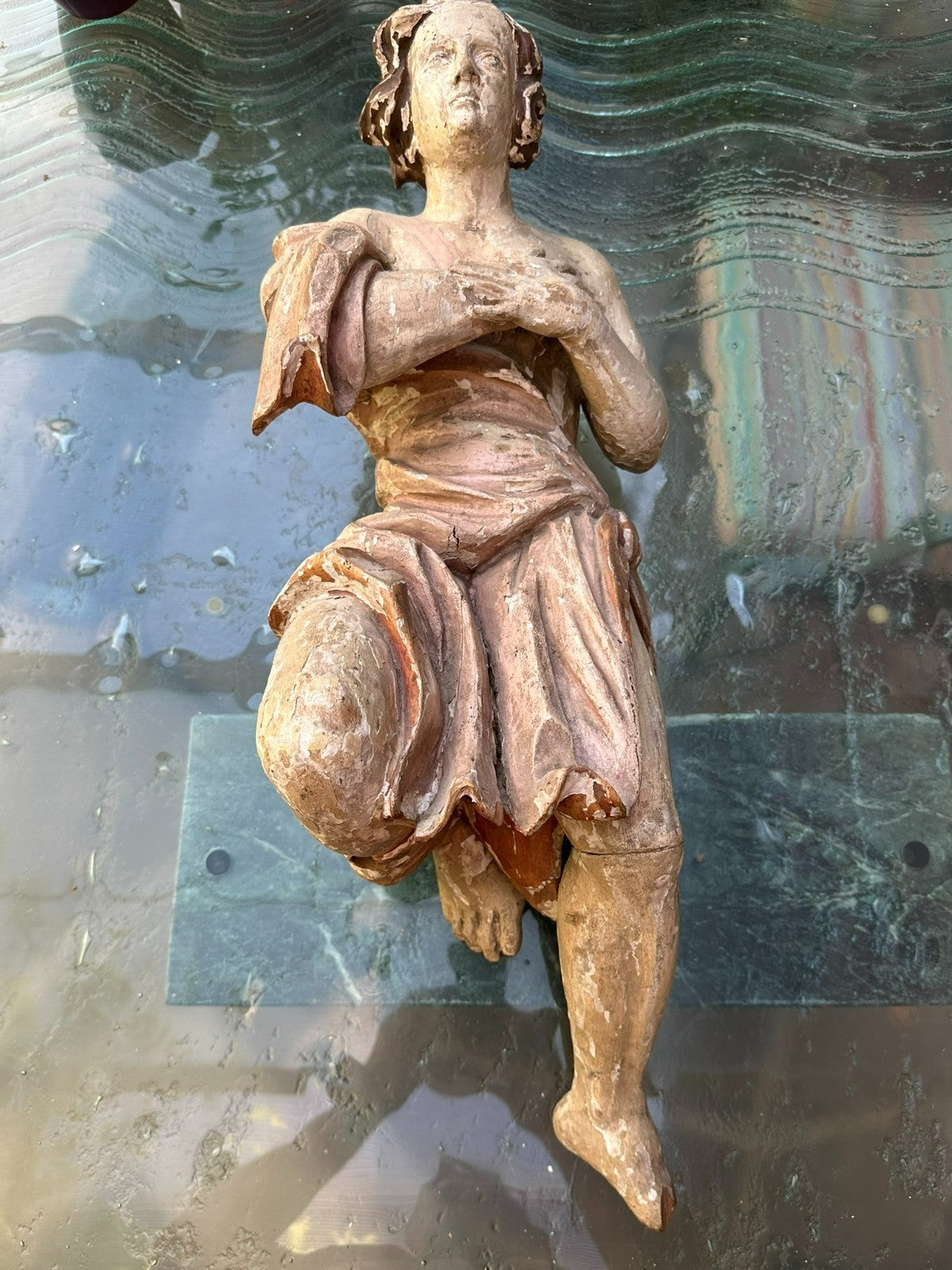Antike Heiligenfigur Barock Engel 18 tes Jhdt Adorierender Engel