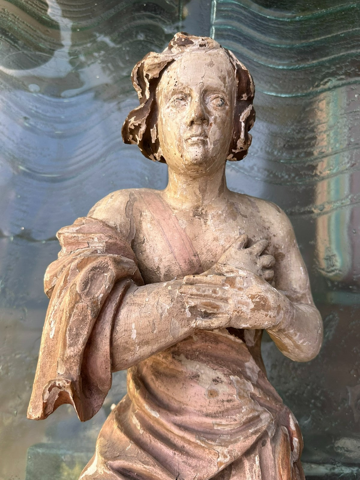 Antike Heiligenfigur Barock Engel 18 tes Jhdt Adorierender Engel