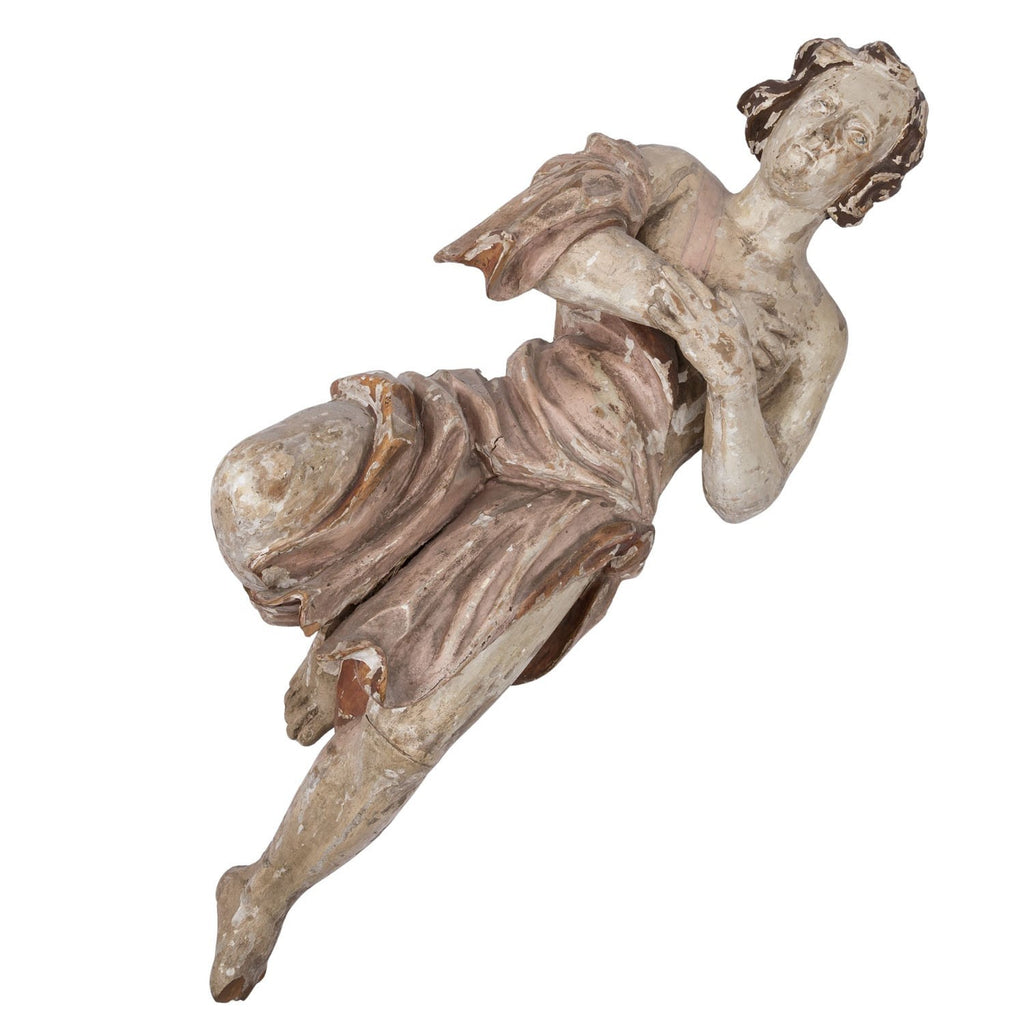 ANTIKE HEILIGENFIGUR BAROCK ENGEL 18 TES JHDT ADORIERENDER ENGEL