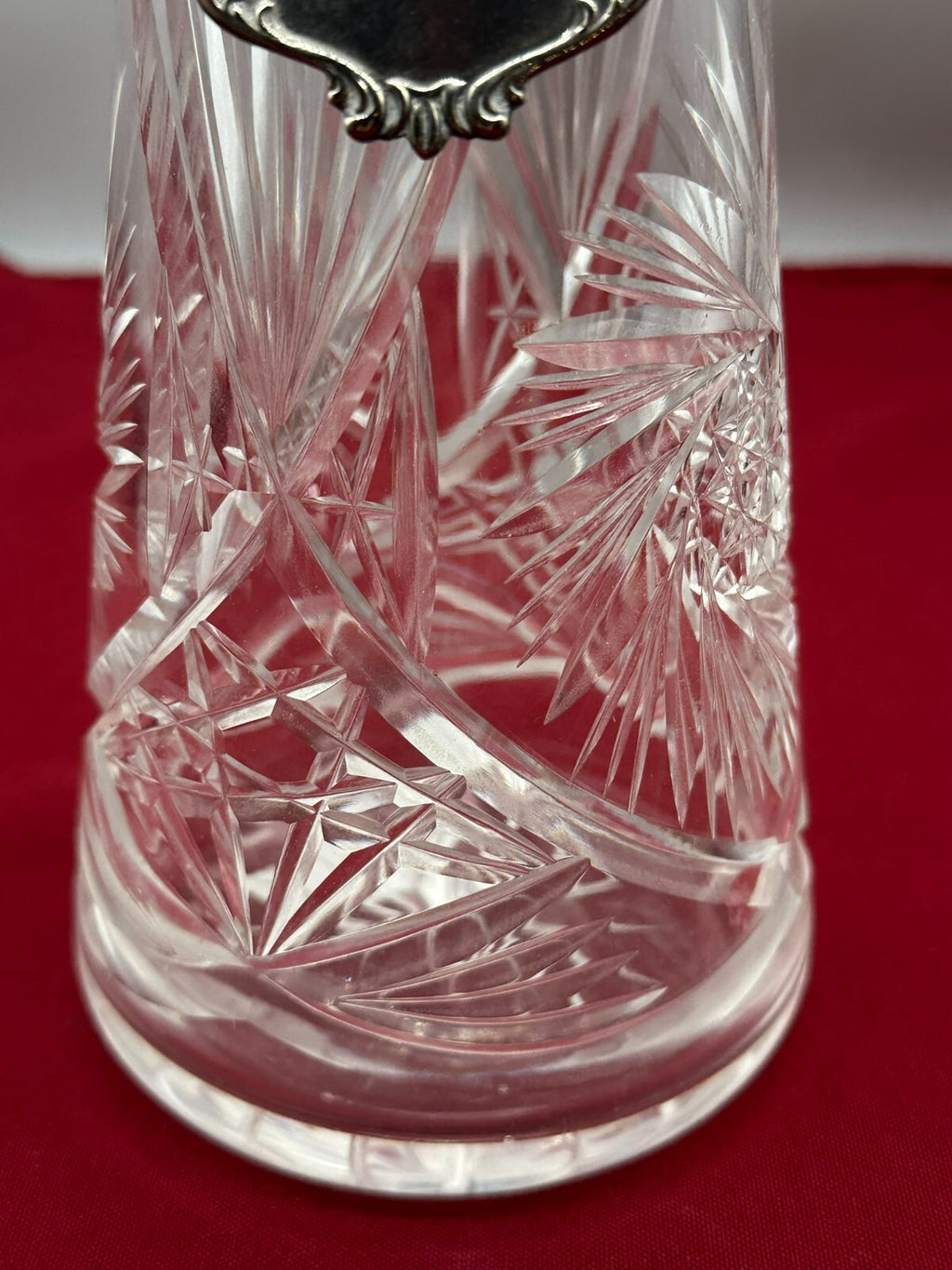 Vintage Karaffe 40cm Flasche mit Stöpsel Glas Schleifdekor Versilberte Plakette