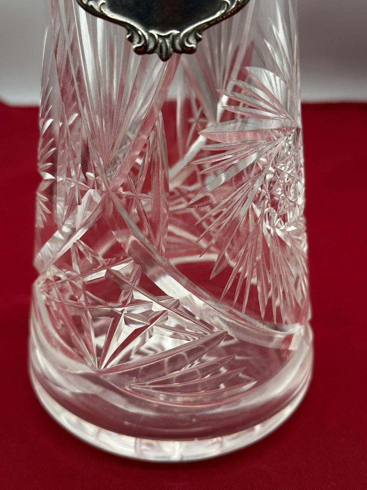 Vintage Karaffe 40cm Flasche mit Stöpsel Glas Schleifdekor Versilberte Plakette