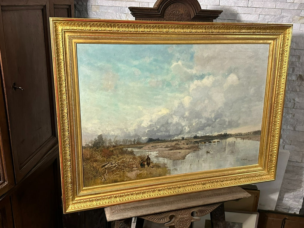 Grosses Ölgemälde Isar in München Landschaft Karl Heffner (1849-1925)