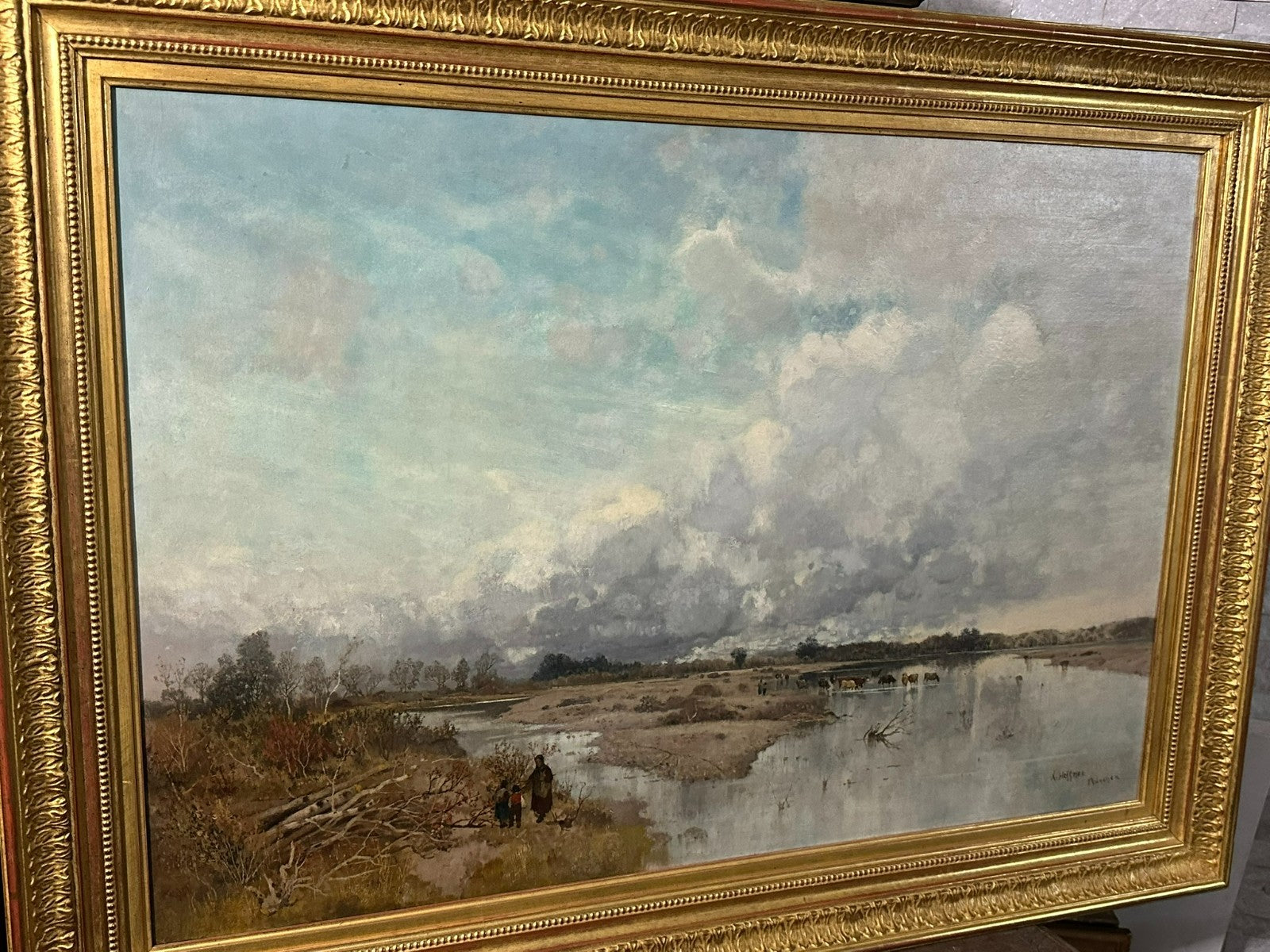 Grosses Ölgemälde Isar in München Landschaft Karl Heffner (1849-1925)