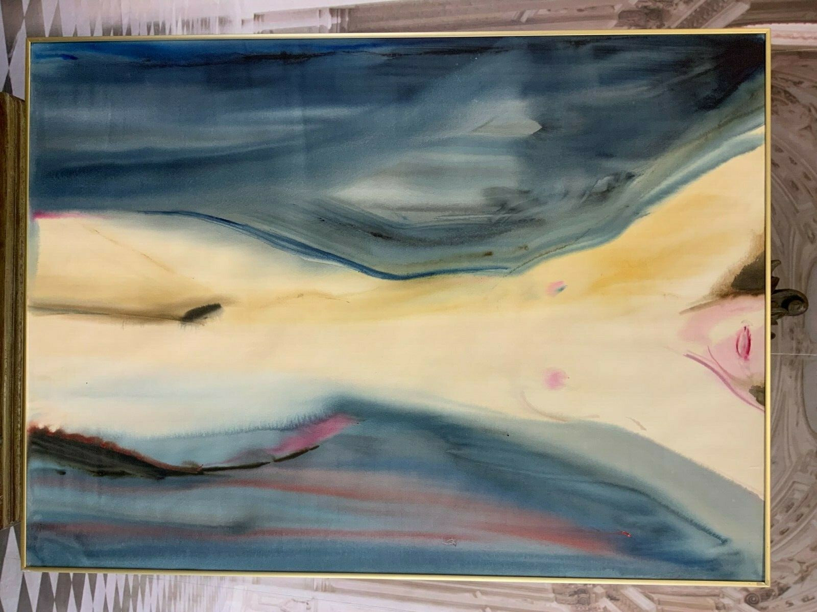 Aquarell liegender Akt Erotik liegende Nackte Frau Gemälde von Anatoli Kmara