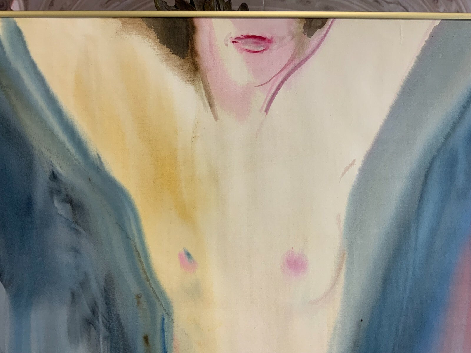 Aquarell liegender Akt Erotik liegende Nackte Frau Gemälde von Anatoli Kmara