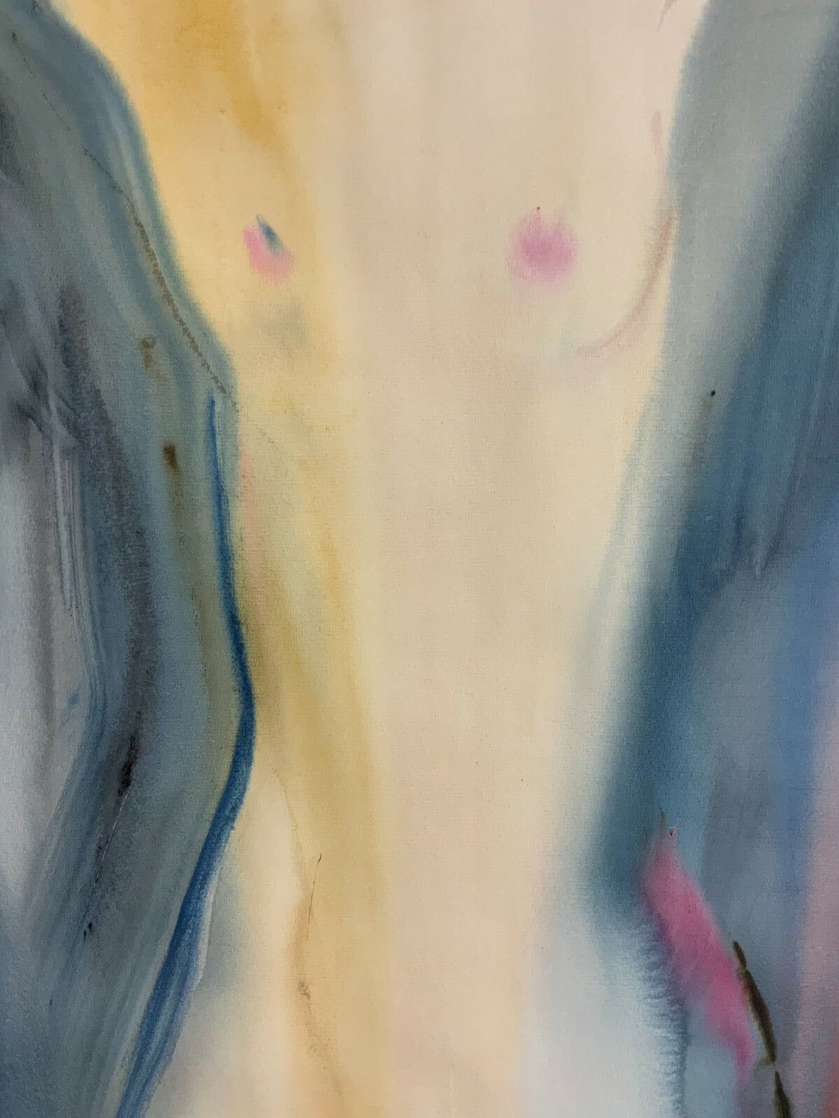 Aquarell liegender Akt Erotik liegende Nackte Frau Gemälde von Anatoli Kmara