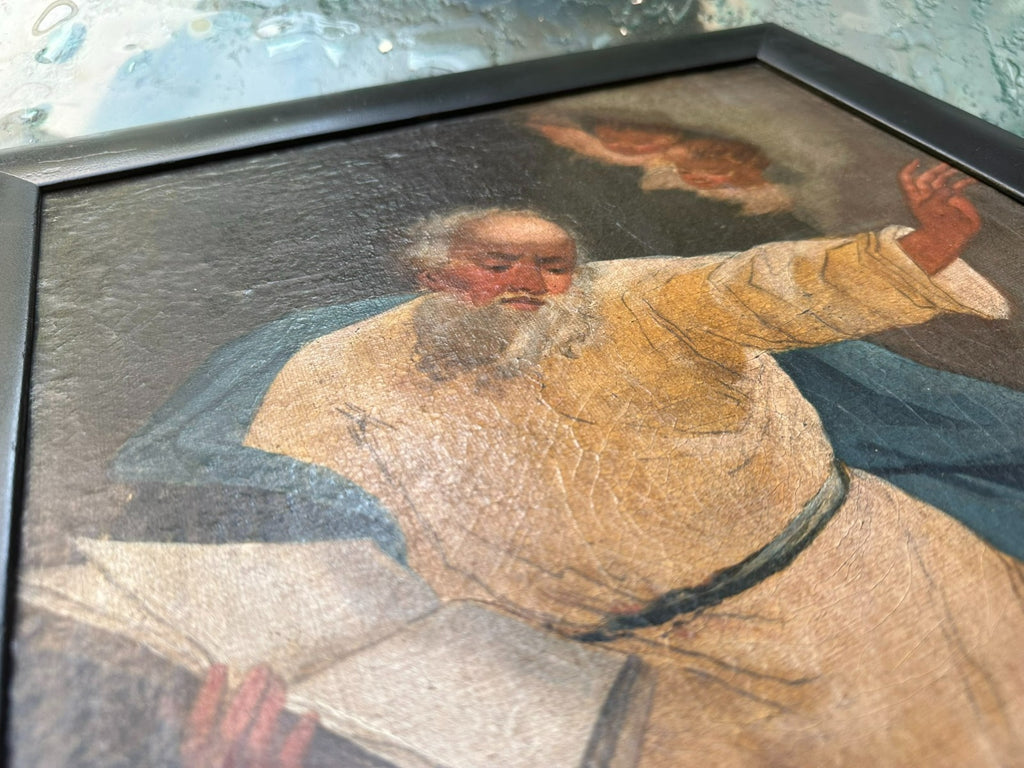 Antikes Ölgemälde Evangelist 19 tes Jhdt