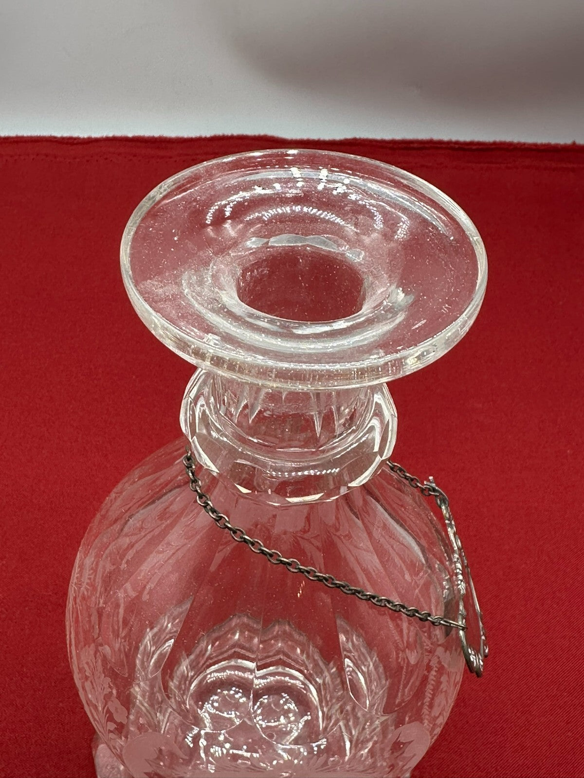 Vintage Karaffe Flasche mit Stöpsel Glas Ätzdekor Versilberte Plakette