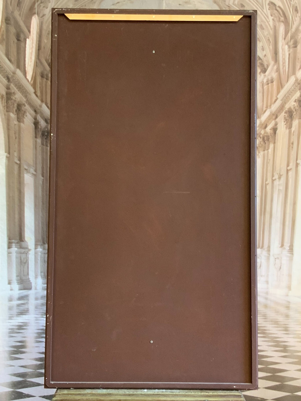 Asien Relief aus Holz handgeschnitzt und gefasst auf Spiegel montiert 68x123cm