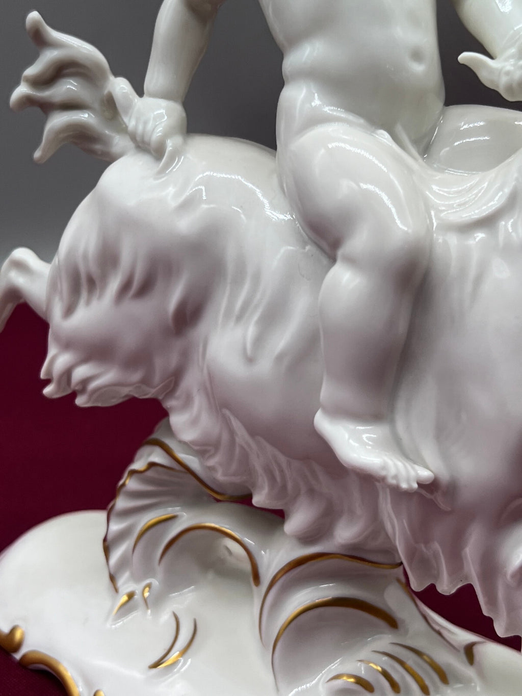 Porzellan Figur Putto auf Ziegenbock Volkstedt Entwurf Hugo Meisel