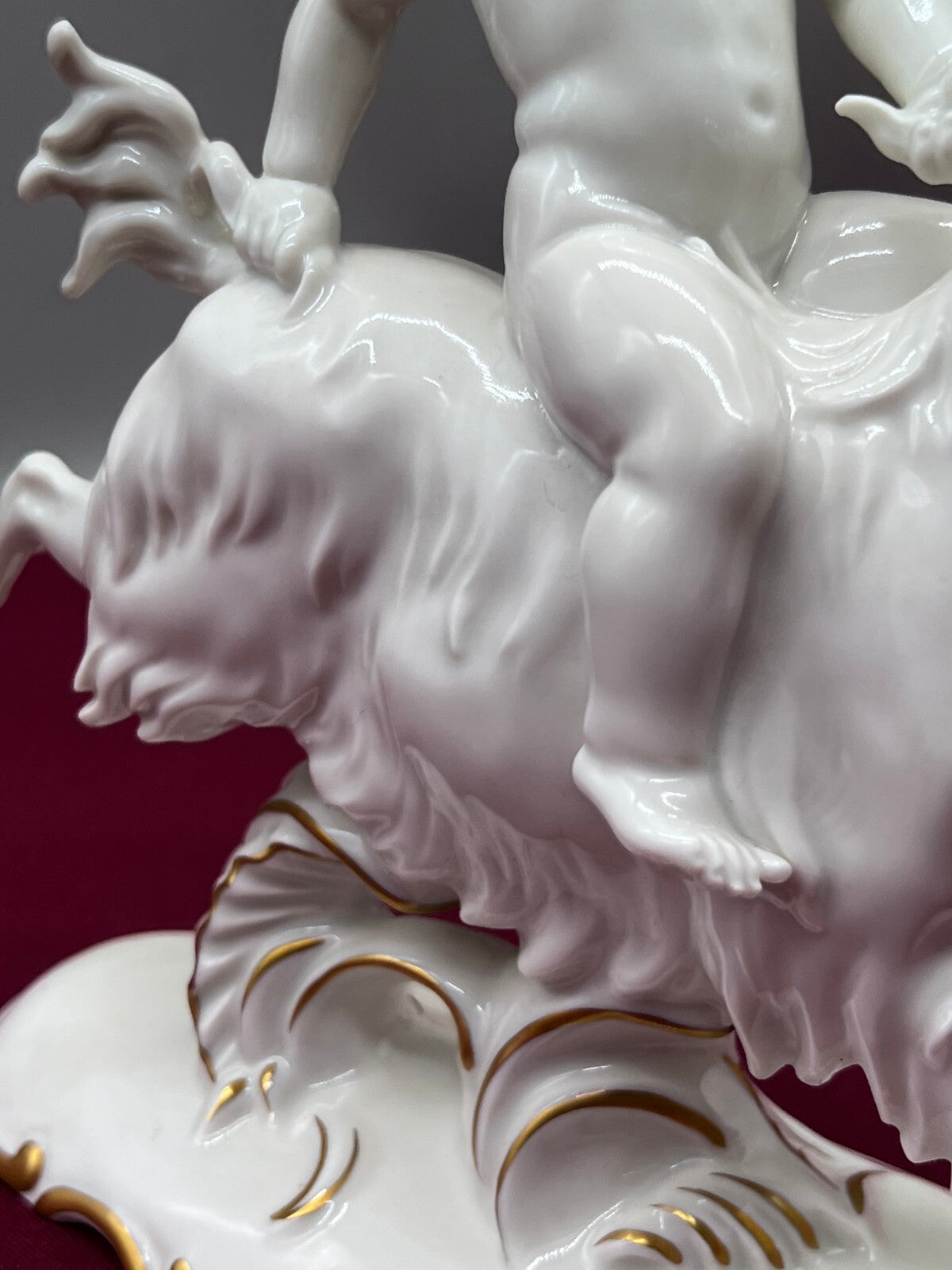 Porzellan Figur Putto auf Ziegenbock Volkstedt Entwurf Hugo Meisel
