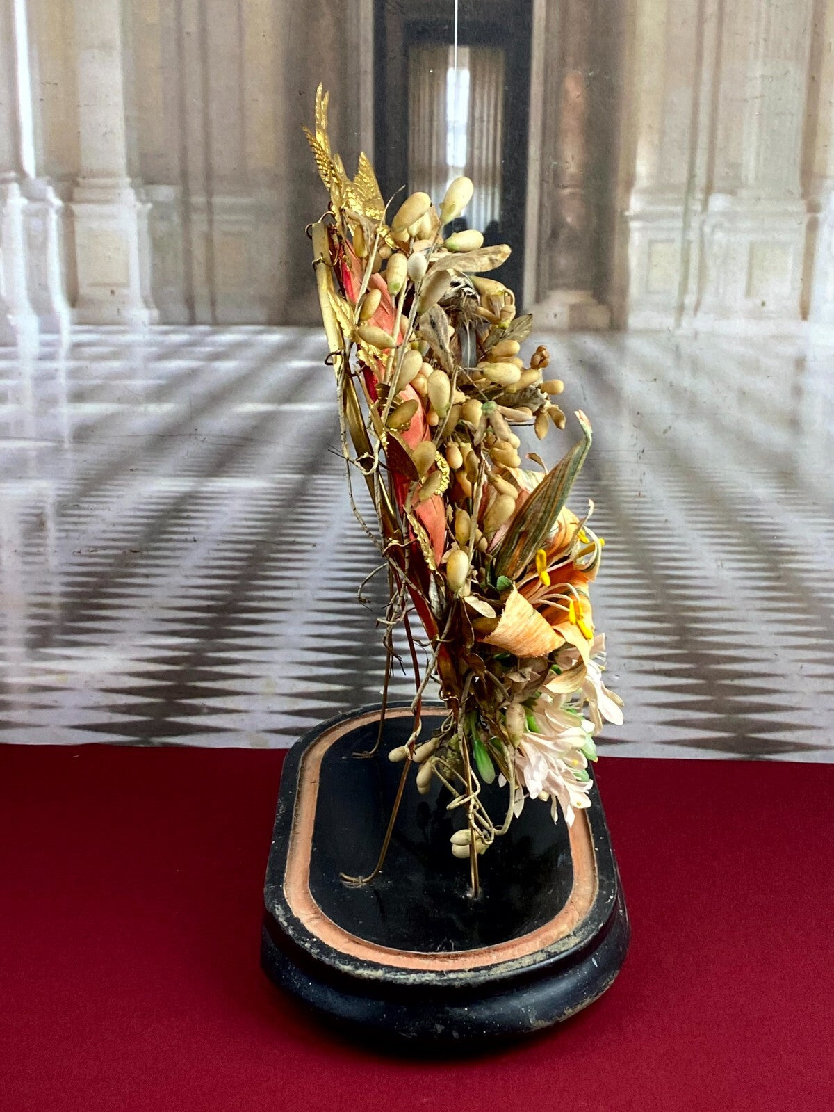Globe De Mariee Hochzeit Andenken Frankreich Napoleon Iii Maus Blumen Vogel 43cm