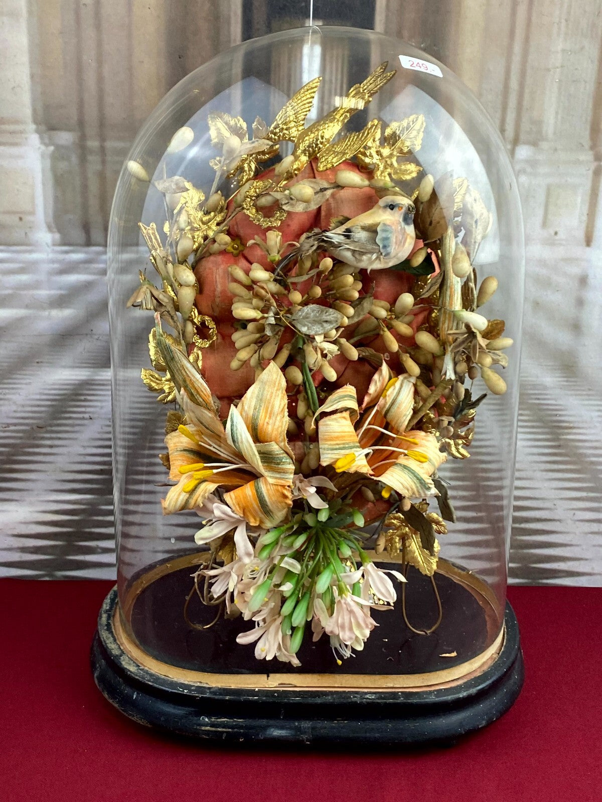 GLOBE DE MARIEE HOCHZEIT ANDENKEN FRANKREICH NAPOLEON III MAUS BLUMEN VOGEL 43cm