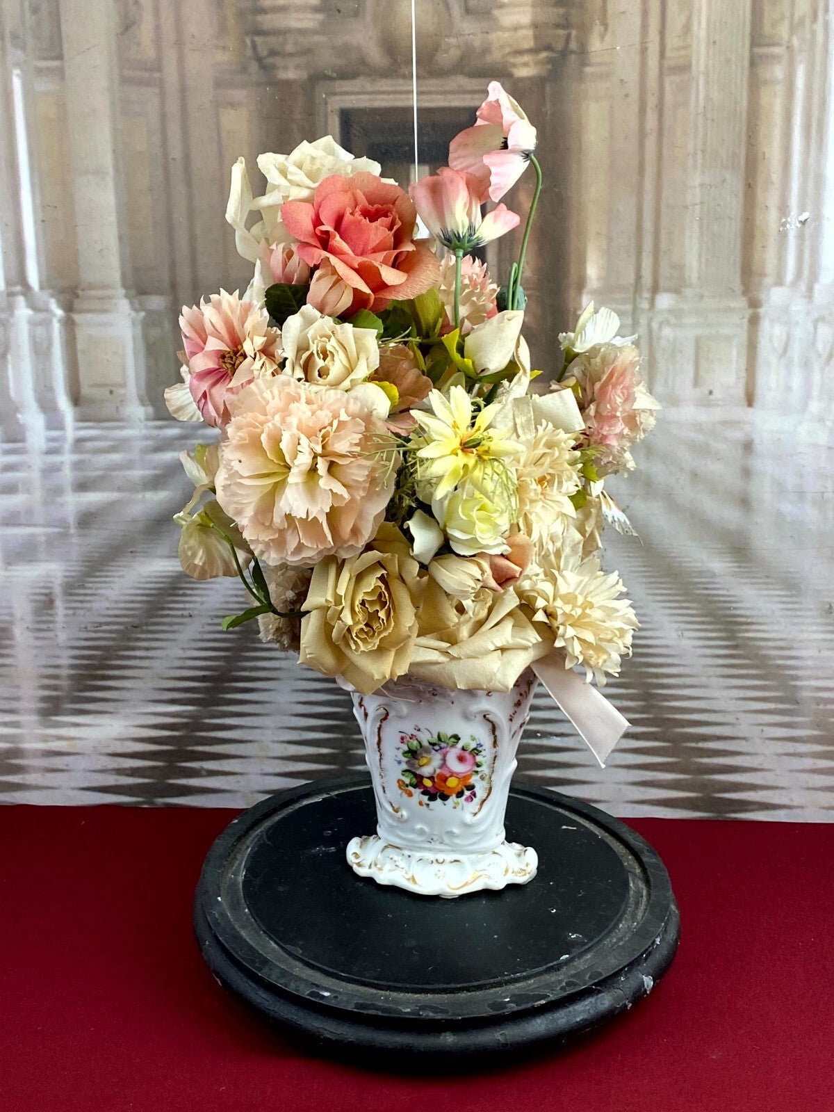 Globe De Mariee Hochzeit Andenken Frankreich Napoleon Iii Blumen in Vase 49cm