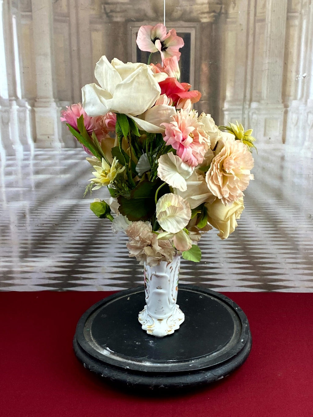 Globe De Mariee Hochzeit Andenken Frankreich Napoleon Iii Blumen in Vase 49cm