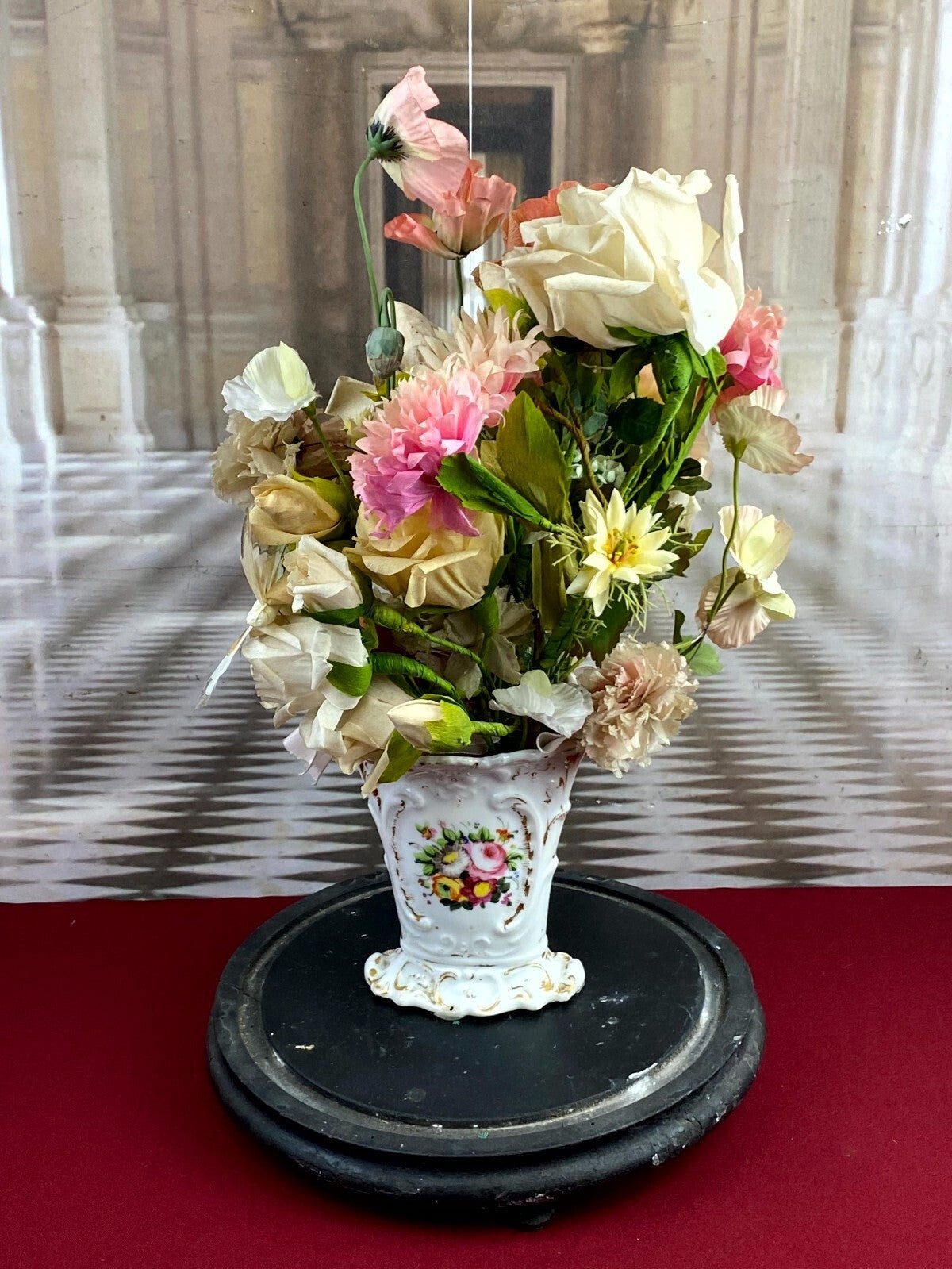 Globe De Mariee Hochzeit Andenken Frankreich Napoleon Iii Blumen in Vase 49cm