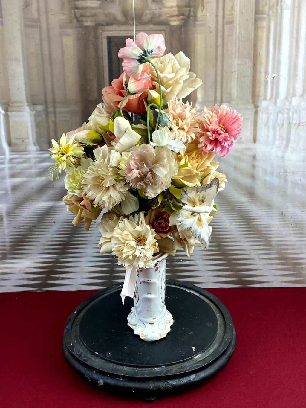 Globe De Mariee Hochzeit Andenken Frankreich Napoleon Iii Blumen in Vase 49cm
