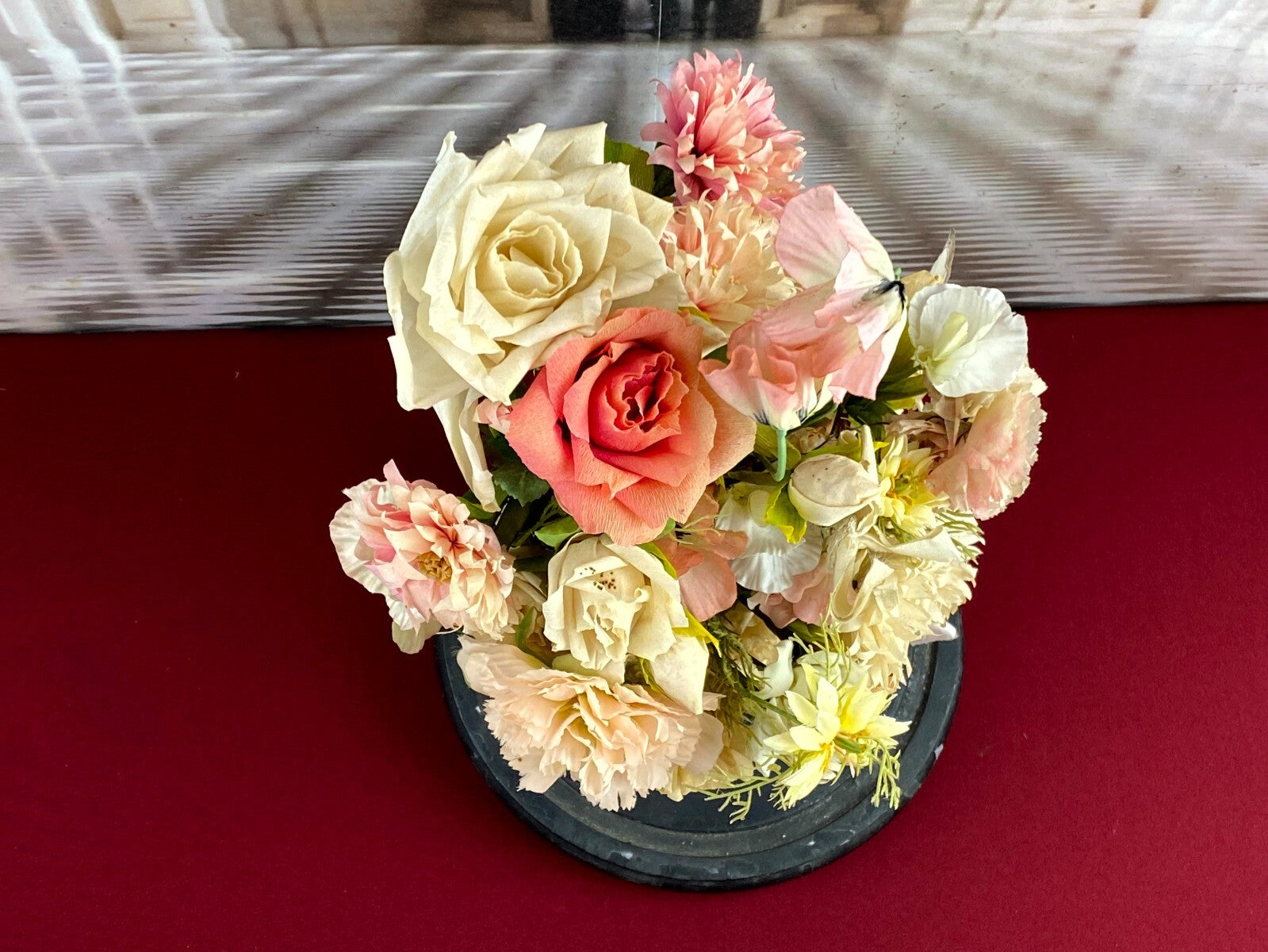 Globe De Mariee Hochzeit Andenken Frankreich Napoleon Iii Blumen in Vase 49cm