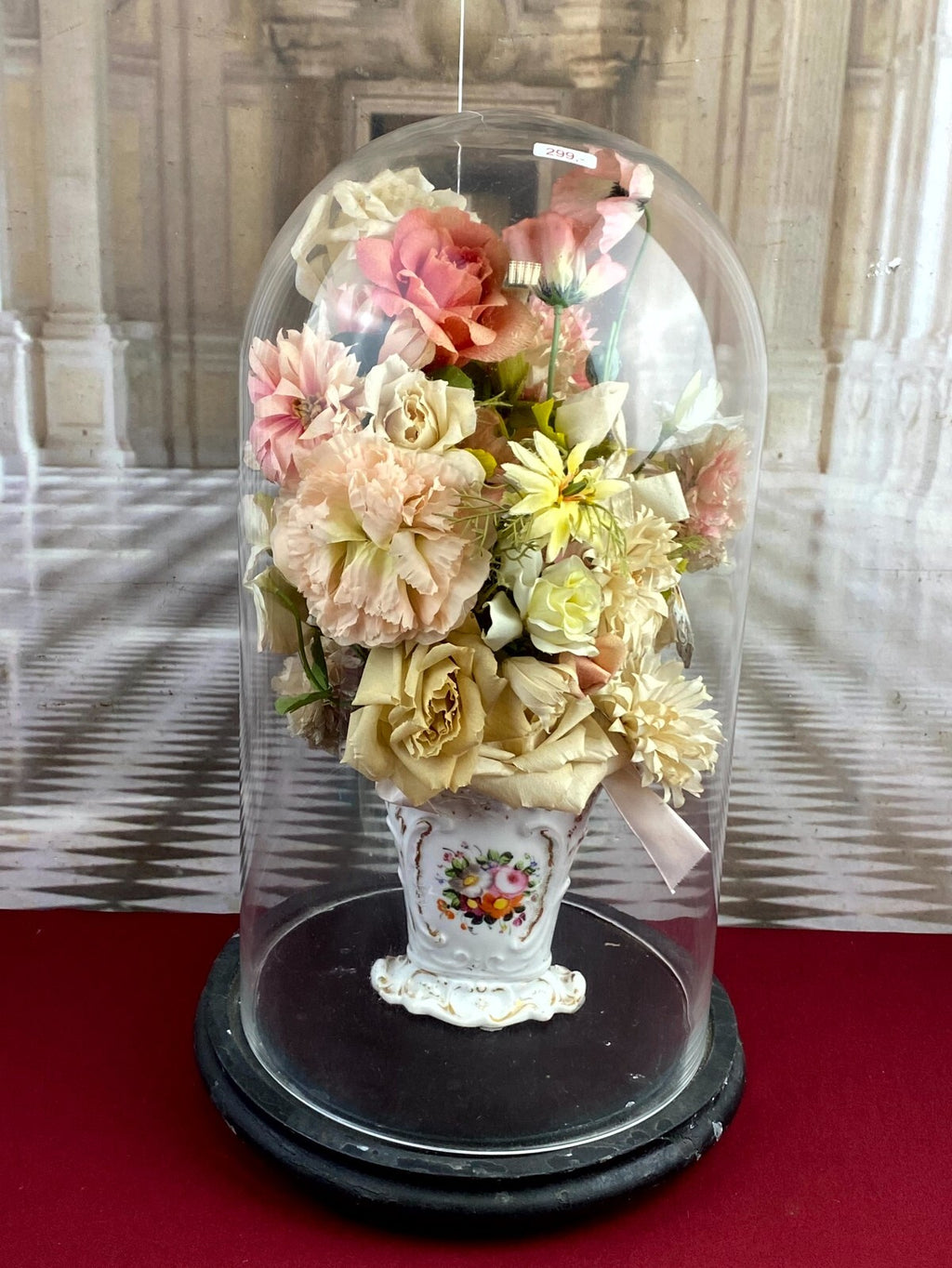 GLOBE DE MARIEE HOCHZEIT ANDENKEN FRANKREICH NAPOLEON III BLUMEN IN VASE 49cm