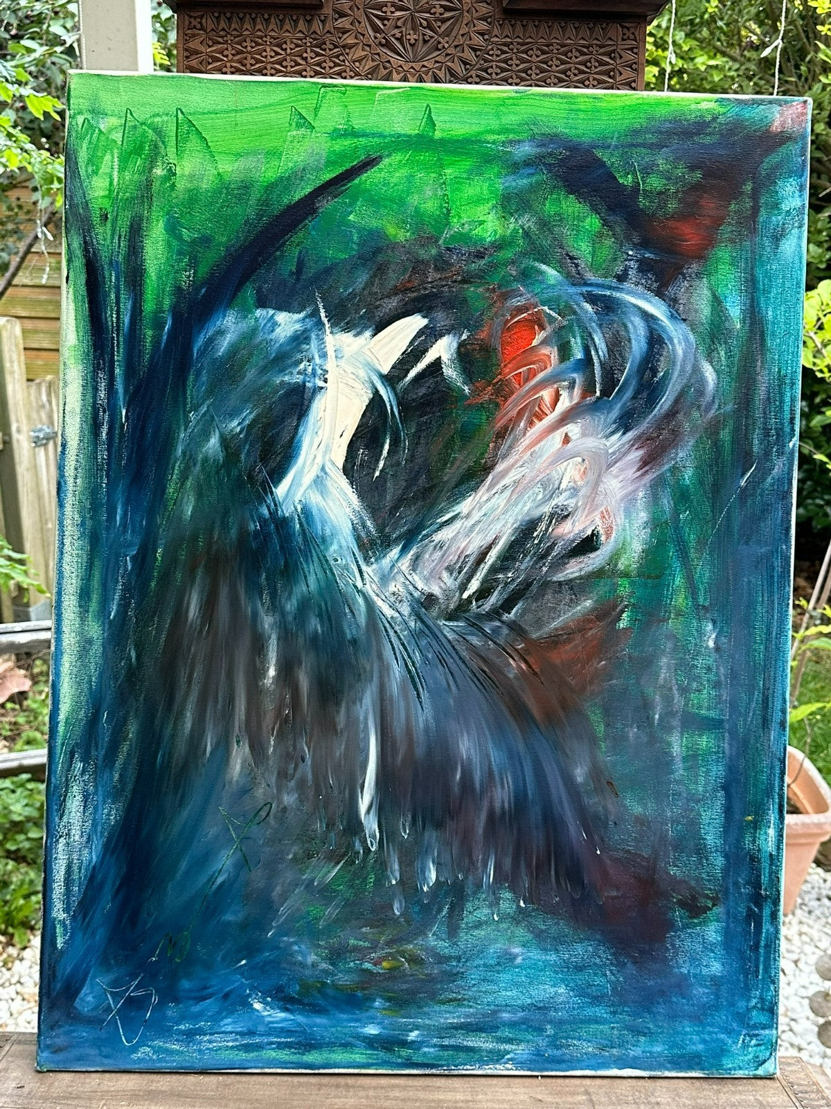 Modernes Ölgemälde Fantasy Komposition signiert 60x80cm