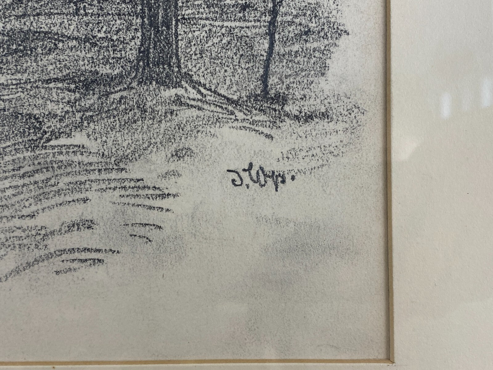 Kohlestift Zeichnung gerahmt Bäume Landschaft Josef Wopfner (1843-1927)