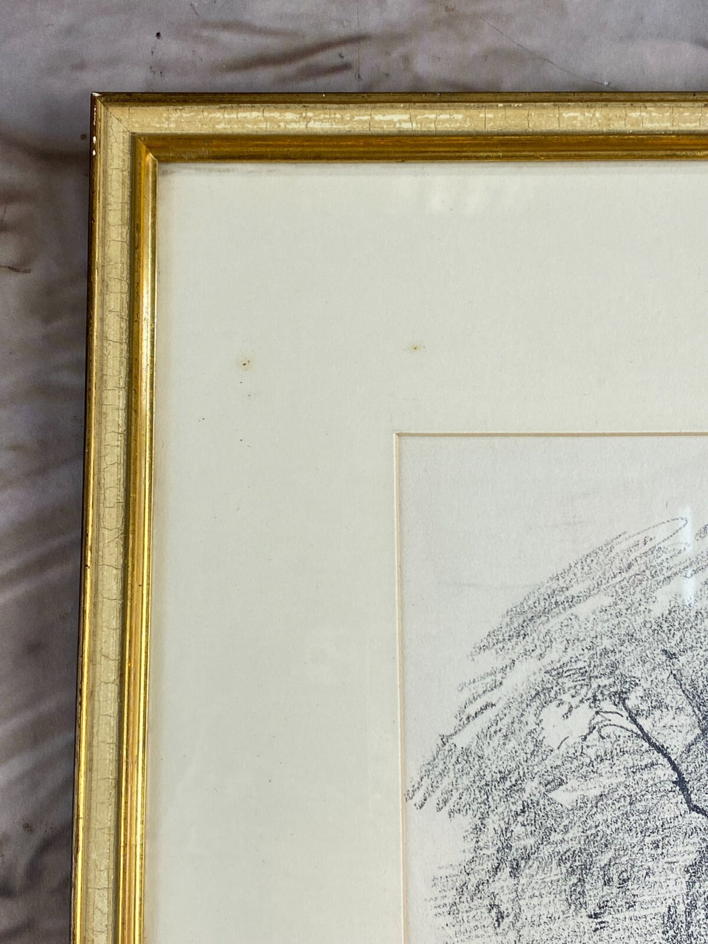 Kohlestift Zeichnung gerahmt Bäume Landschaft Josef Wopfner (1843-1927)