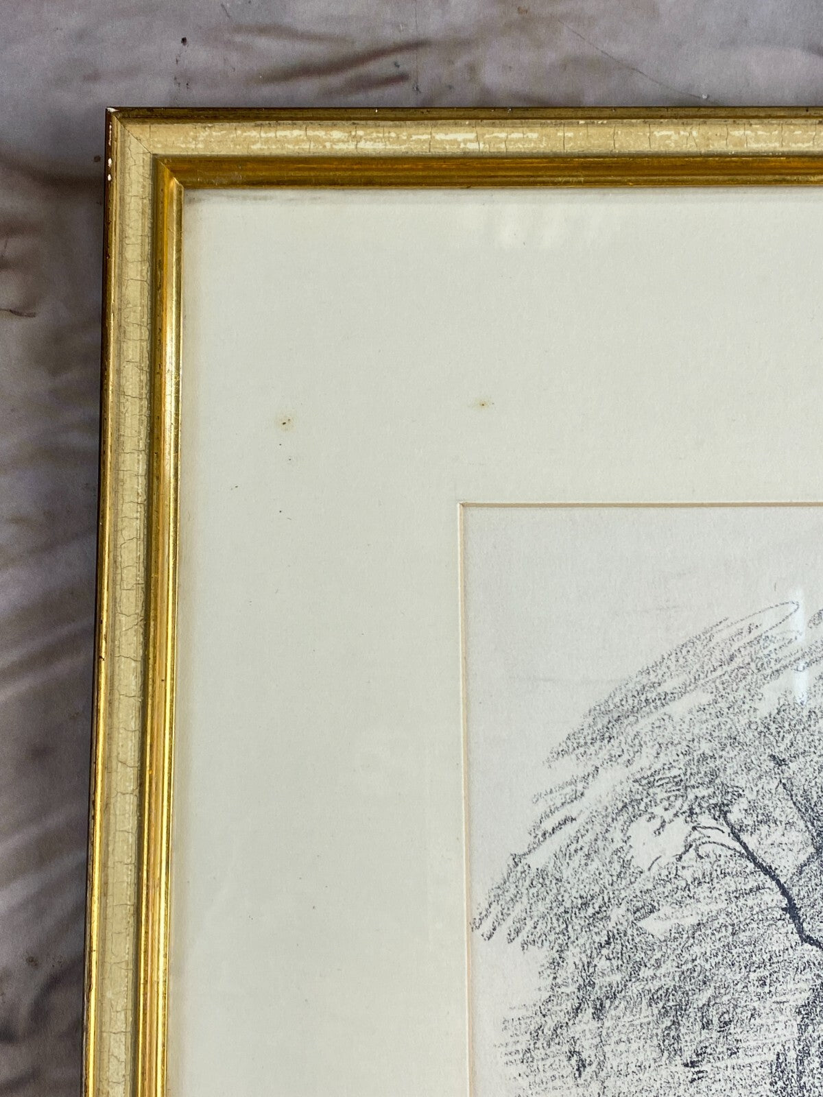 Kohlestift Zeichnung gerahmt Bäume Landschaft Josef Wopfner (1843-1927)
