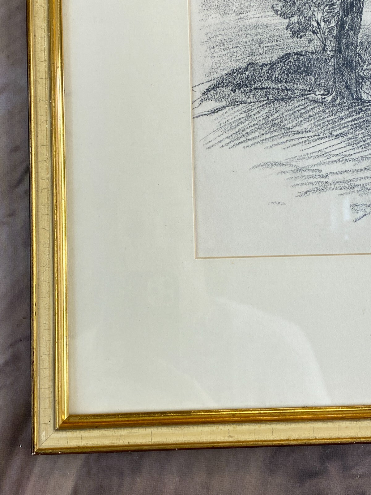 Kohlestift Zeichnung gerahmt Bäume Landschaft Josef Wopfner (1843-1927)