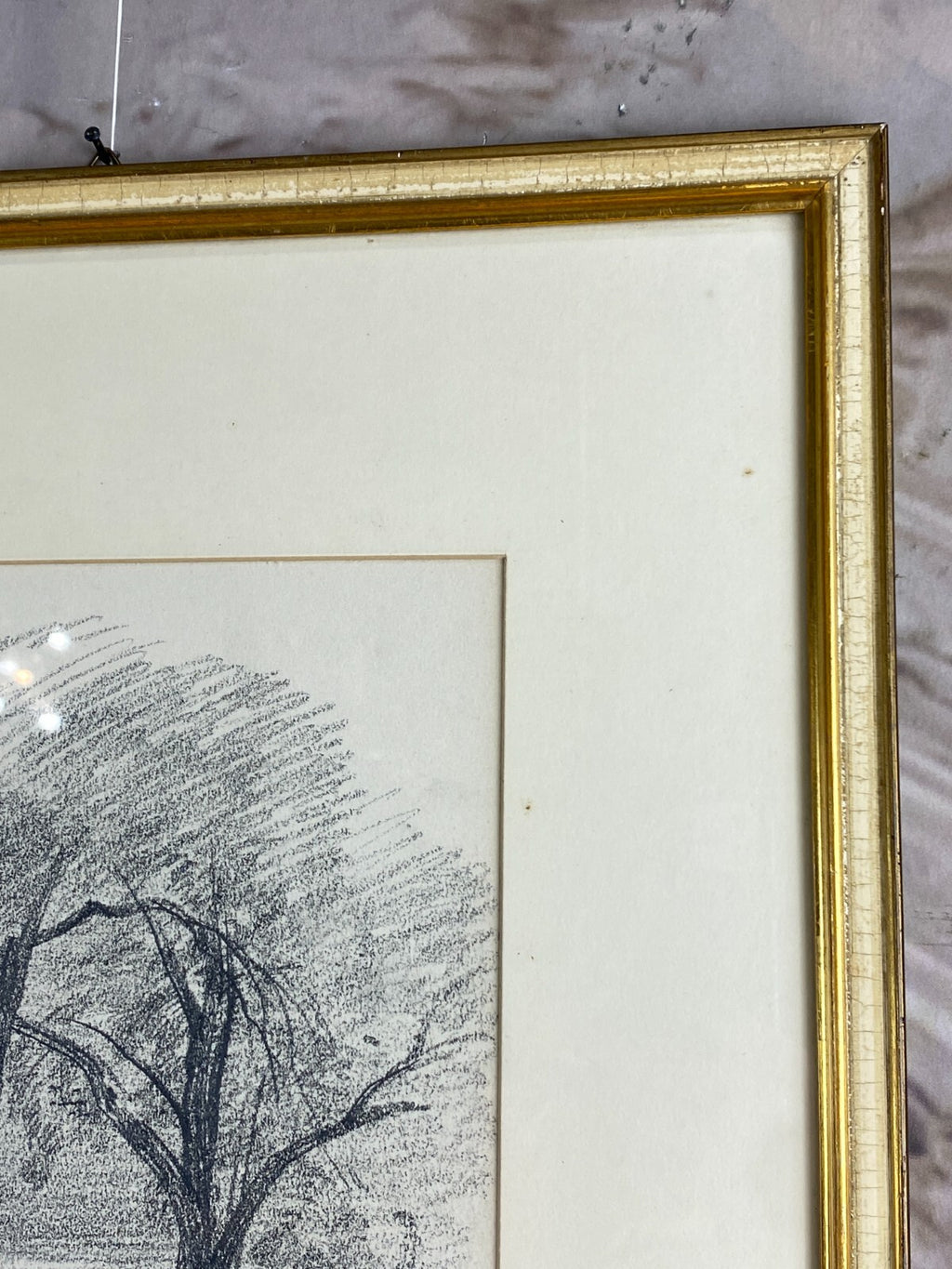Kohlestift Zeichnung gerahmt Bäume Landschaft Josef Wopfner (1843-1927)