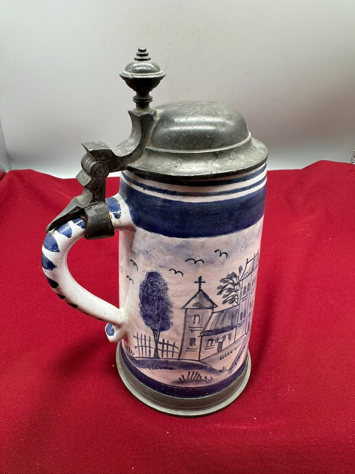 Antiker Barock Krug Barockkrug Keramik handbemalt 19 tes Jhdt