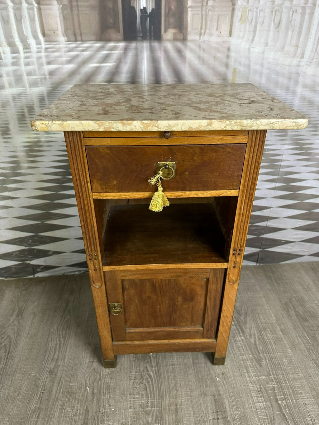 ANTIKER NACHTTISCH NACHTKONSOLE MIT MARMOR PLATTE UM 1890