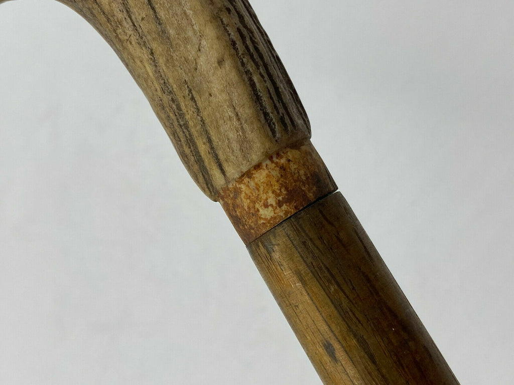 Spazierstock Bein Holz antik Handgeschnitzter Griff mit Monogramm 94cm lang