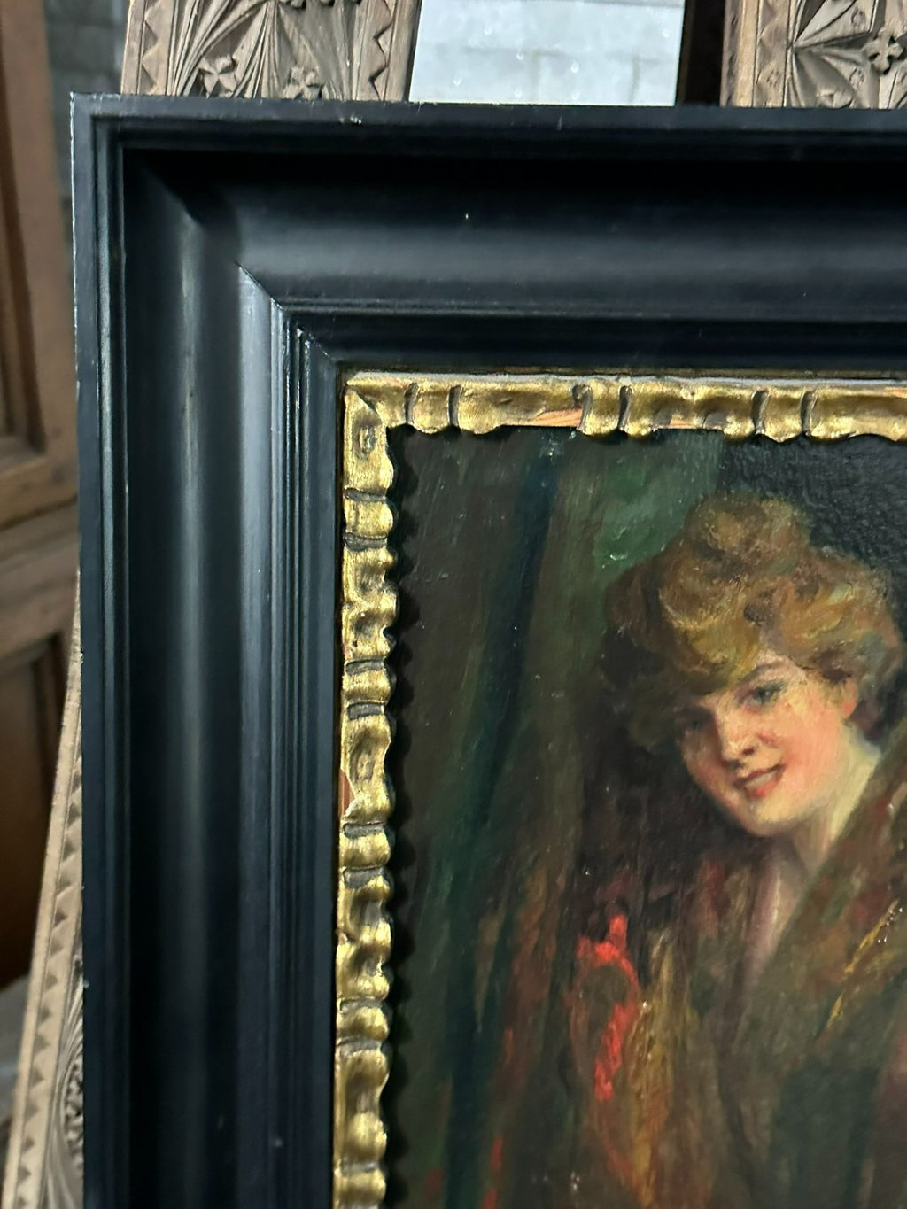 Ölgemälde Jugendstil Akt Erotik Portrait Junge Dame gerahmt