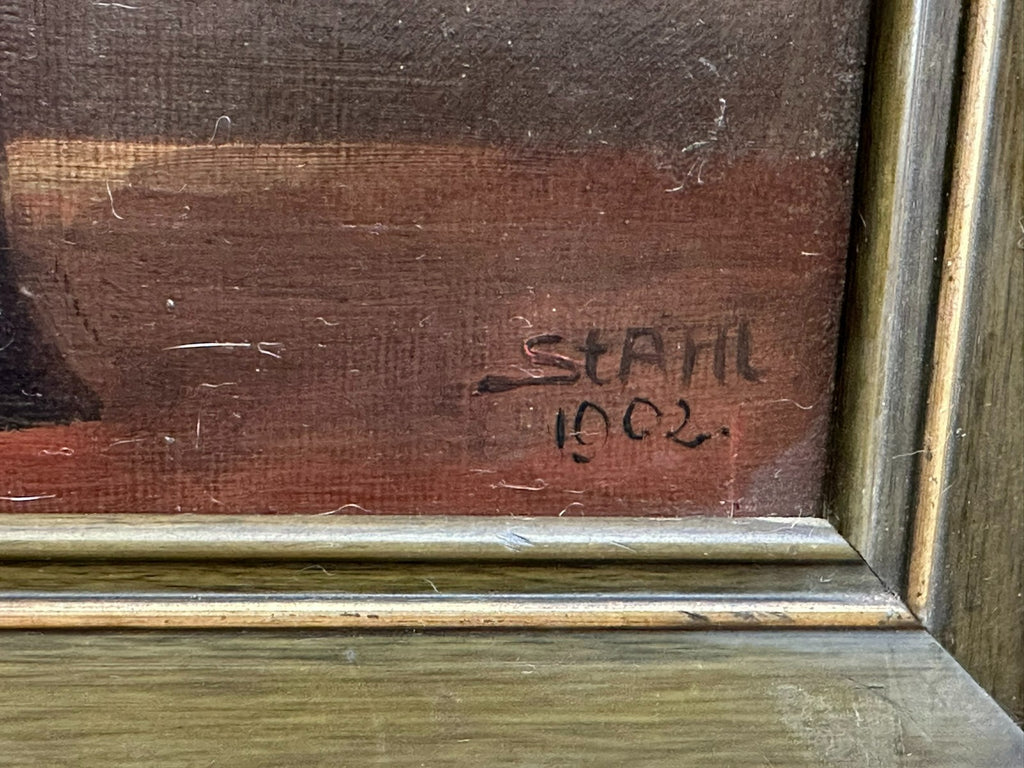 Antikes Ölgemölde von 1902 Blumen Stillleben signiert Stahl
