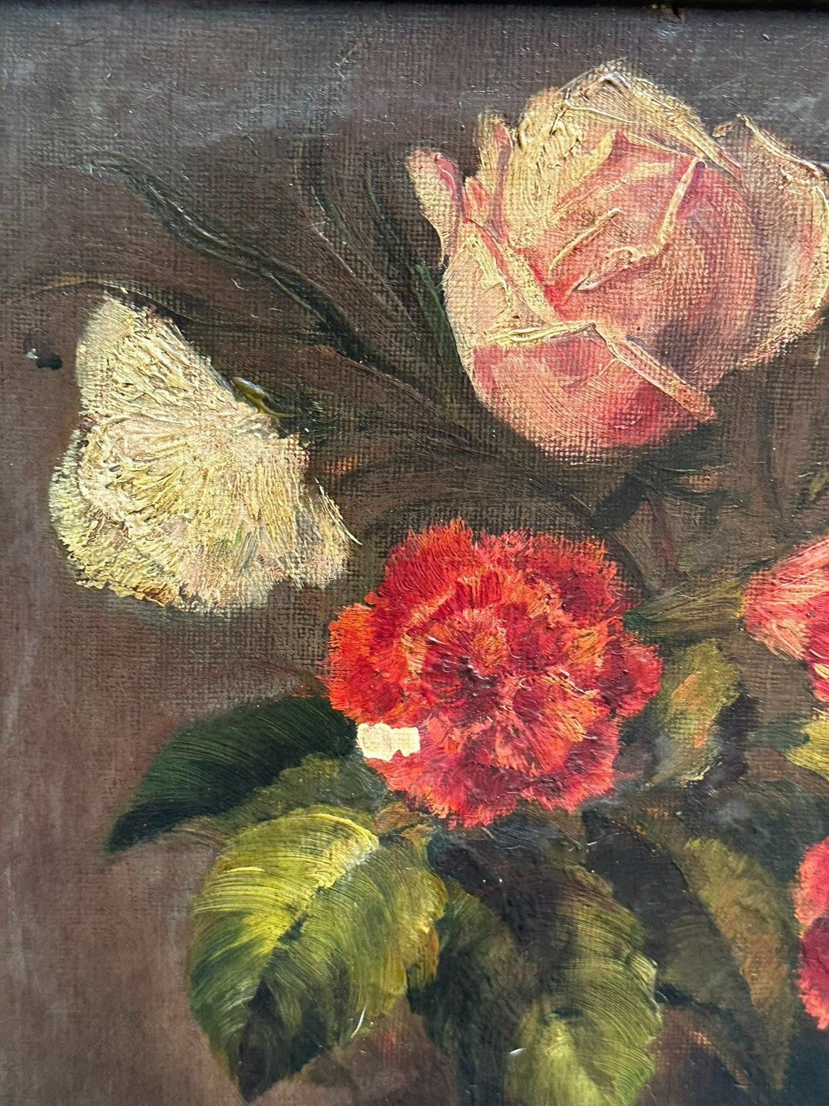 Antikes Ölgemölde von 1902 Blumen Stillleben signiert Stahl