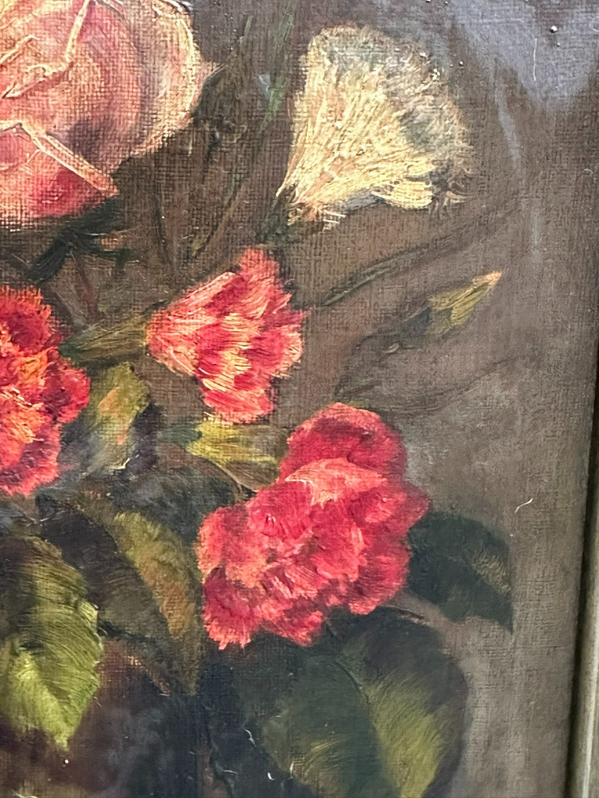 Antikes Ölgemölde von 1902 Blumen Stillleben signiert Stahl